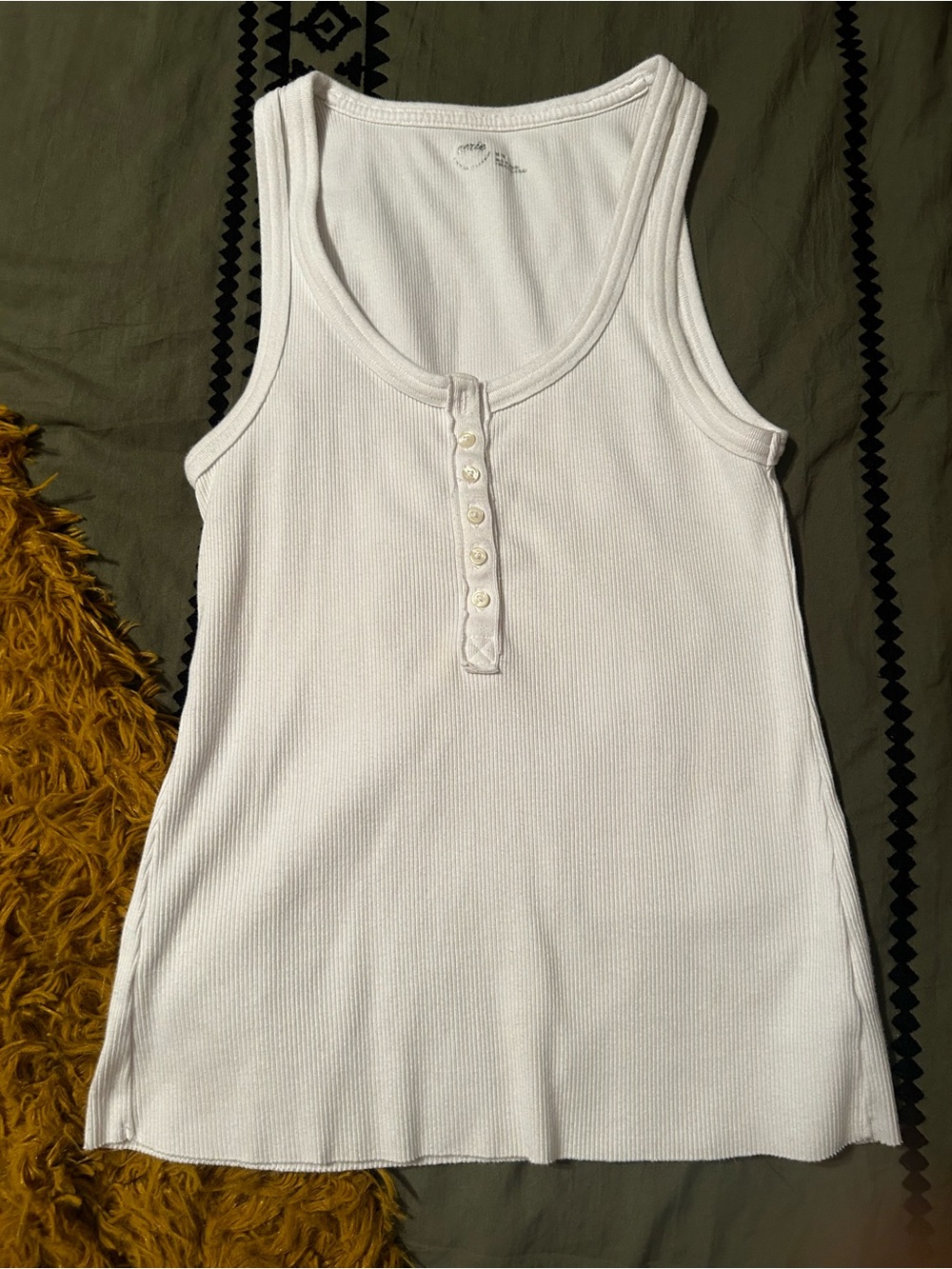 aerie White Ribbed Henley Tank with Button Placket